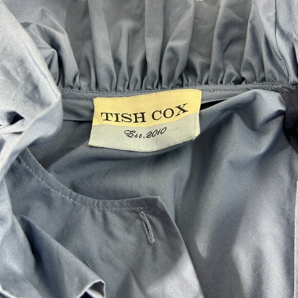 Trish Cox Blue Dress Size Medium Prairie Tiered Ruffles Butterfly Sleeves - Picture 5 of 9